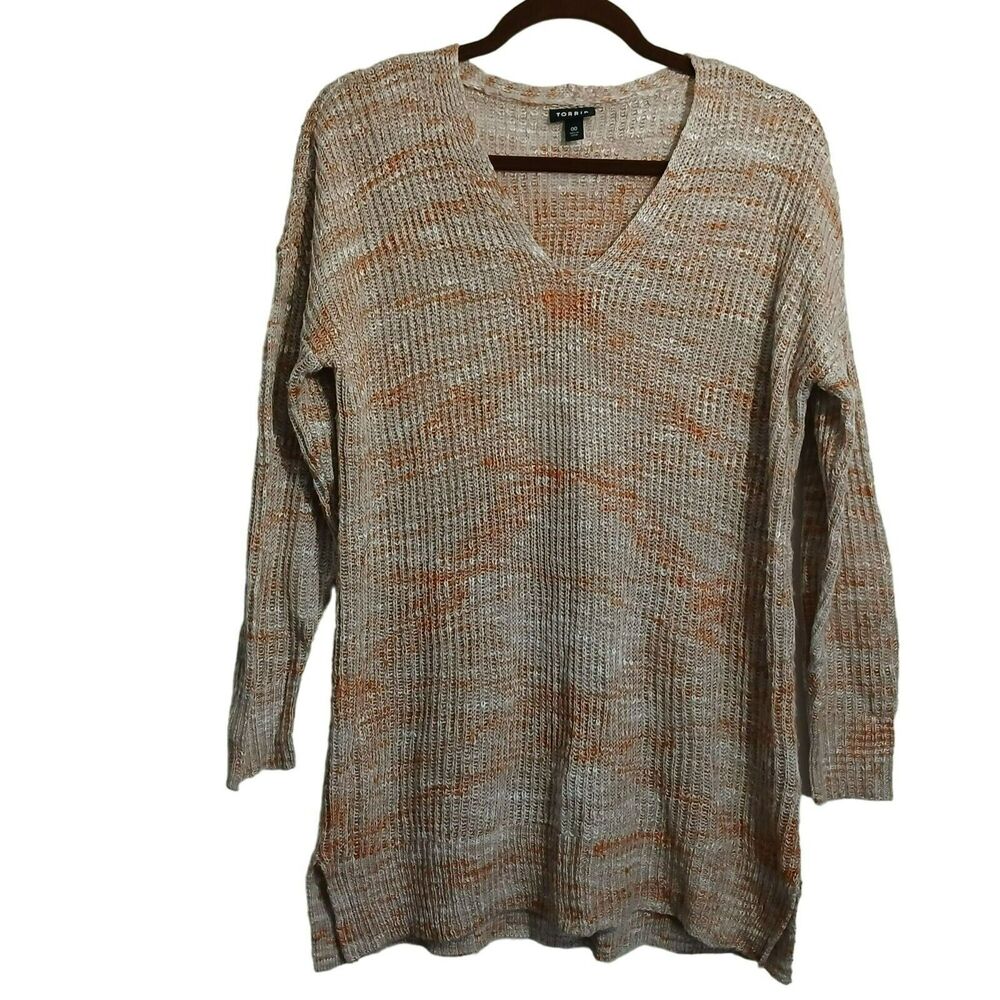 Torrid Sweater Women 00/M Orange Slub Pullover Tunic V Neck Acrylic